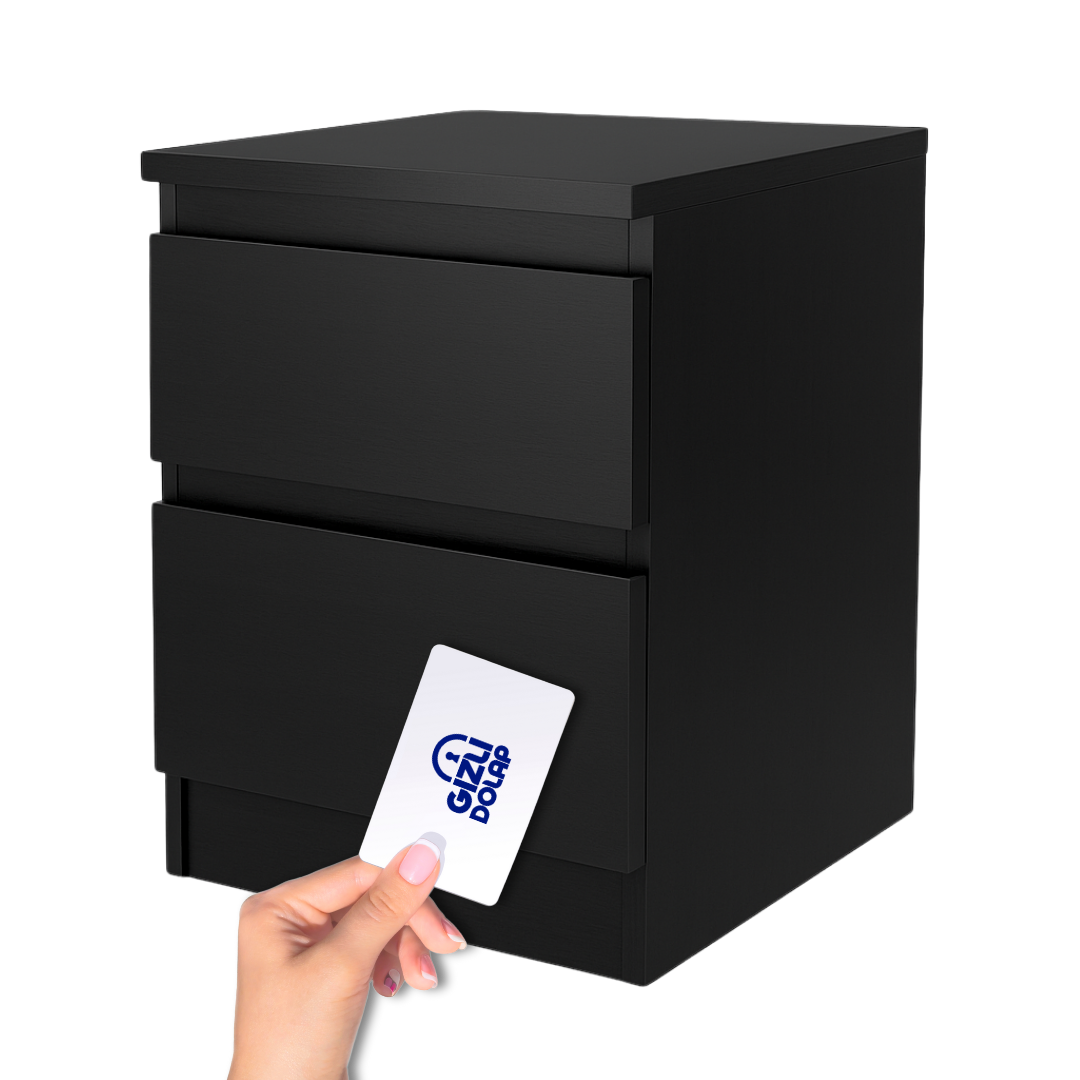  Gizli Bölmeli Komodin Siyah Renk